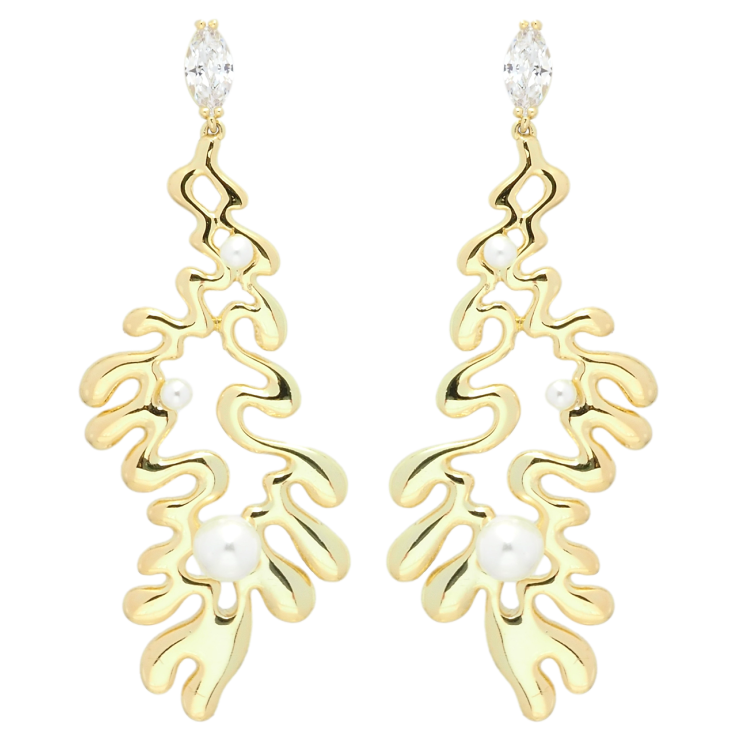 Сережки Xuping QQMM Позолота 14K пусети Авангардні підвіски з перлинами фото №4