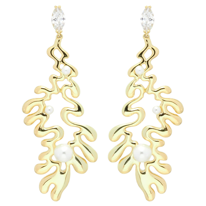 Сережки Xuping QQMM Позолота 14K пусети Авангардні підвіски з перлинами фото №1