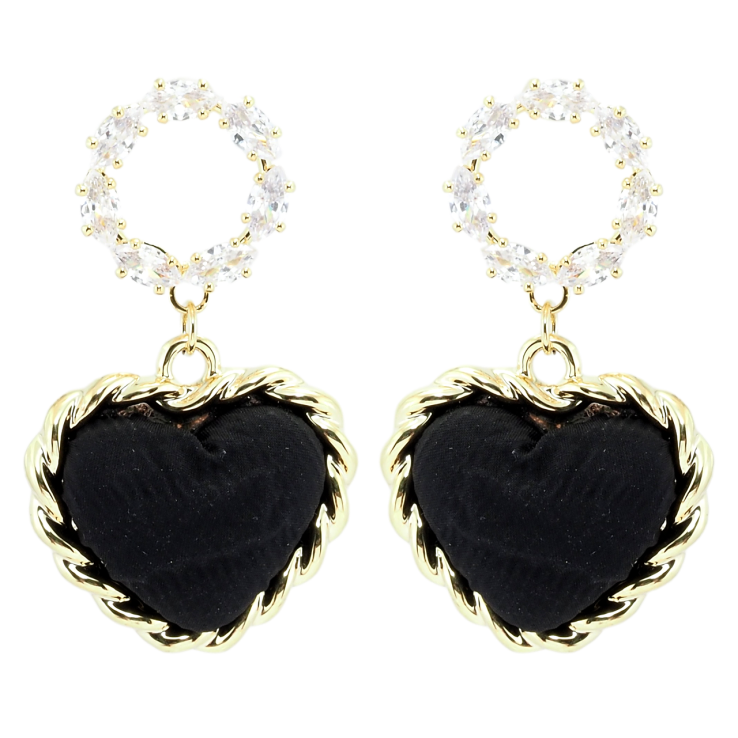 Серьги Xuping QQMM Позолота 14K пусеты Сердечки с черной тканью фото №9