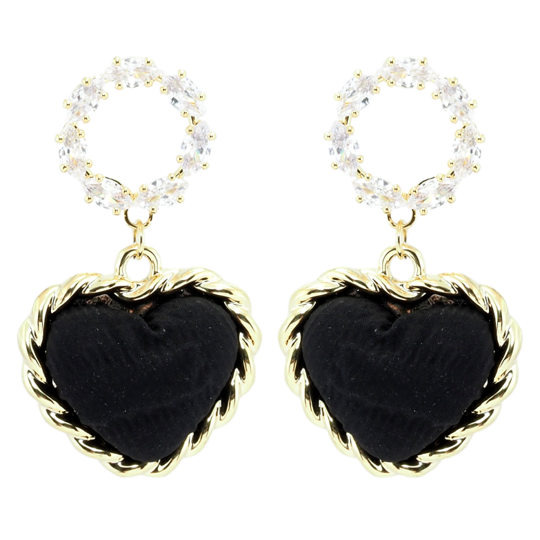 Сережки Xuping QQMM Позолота 14K пусети Сердечки з чорною тканиною фото №7