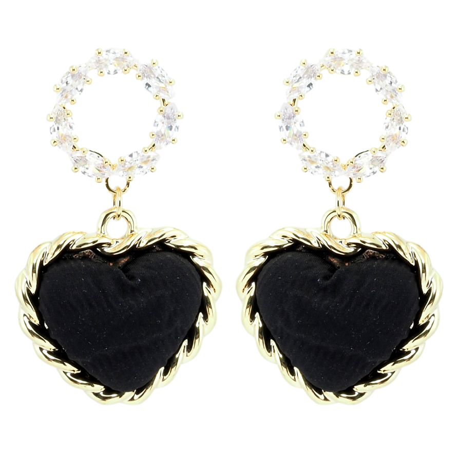 Серьги Xuping QQMM Позолота 14K пусеты Сердечки с черной тканью фото №1