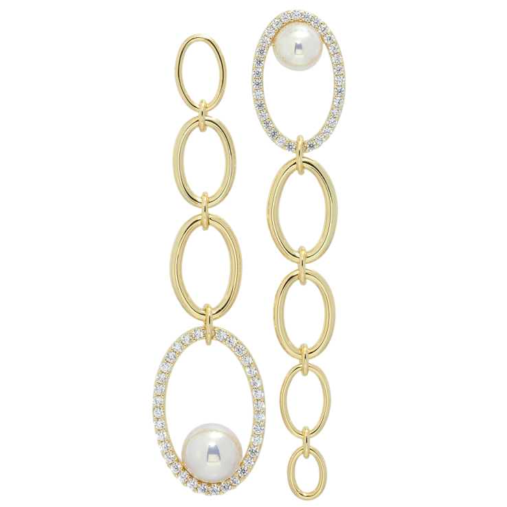 Сережки Xuping QQMM Позолота 14K пусети Підвіски ланцюжок з цирконієм та перлами фото №9