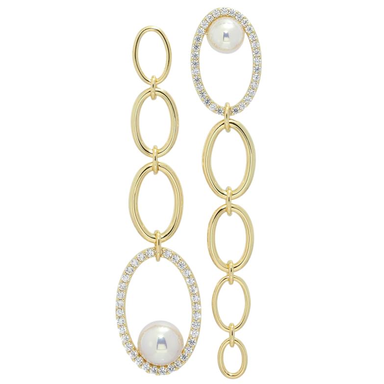 Сережки Xuping QQMM Позолота 14K пусети Підвіски ланцюжок з цирконієм та перлами фото №1