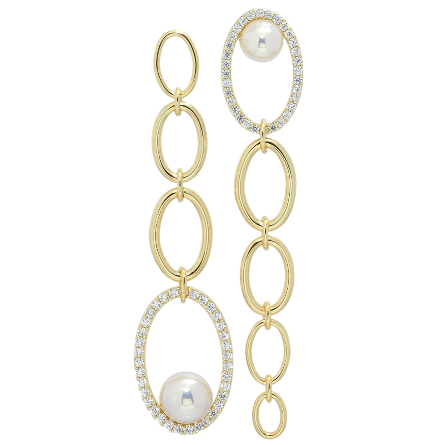 Серьги Xuping QQMM Позолота 14K пусеты Подвески цепочка с цирконием и жемчугом фото №1