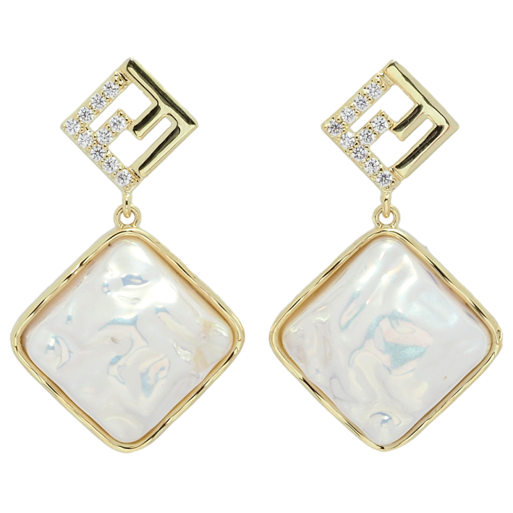 Серьги Xuping QQMM Позолота 14K пусеты Перламутровые ромбы узор на одну сторону фото №10