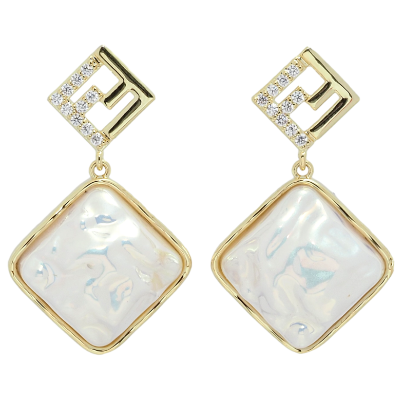 Серьги Xuping QQMM Позолота 14K пусеты Перламутровые ромбы узор на одну сторону фото №1