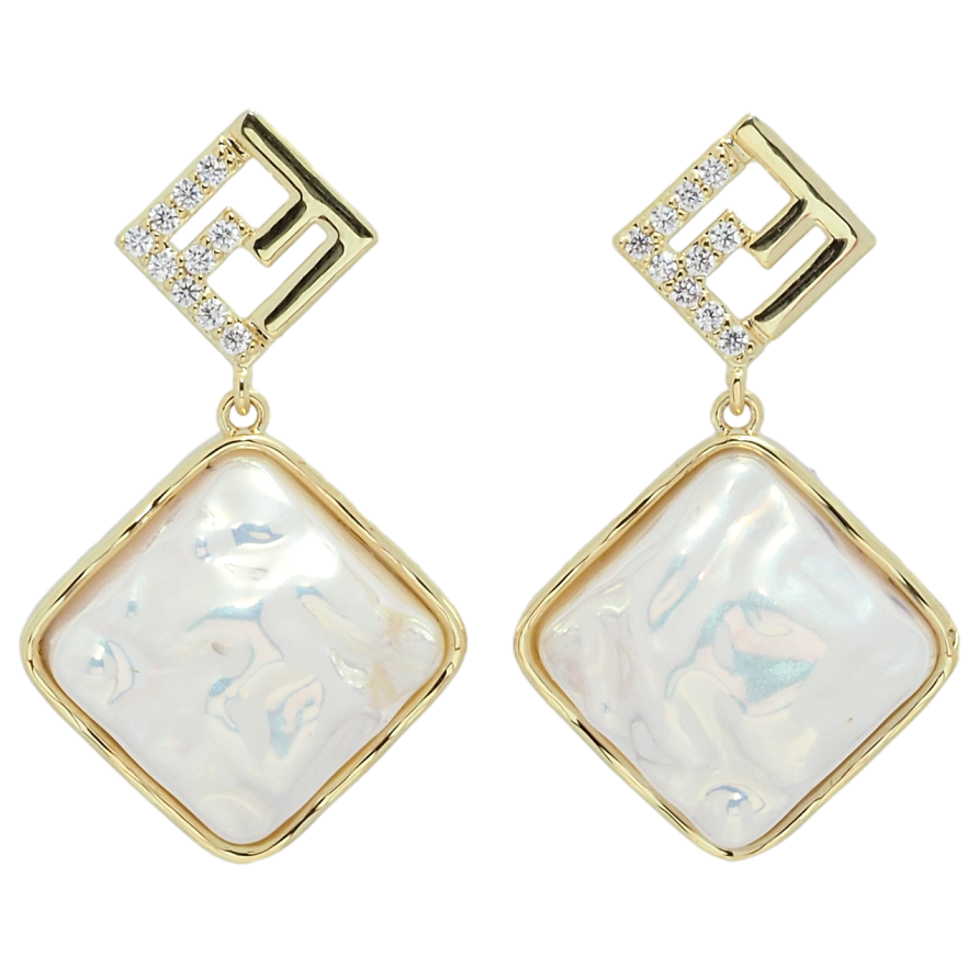 Серьги Xuping QQMM Позолота 14K пусеты Перламутровые ромбы узор на одну сторону фото №1