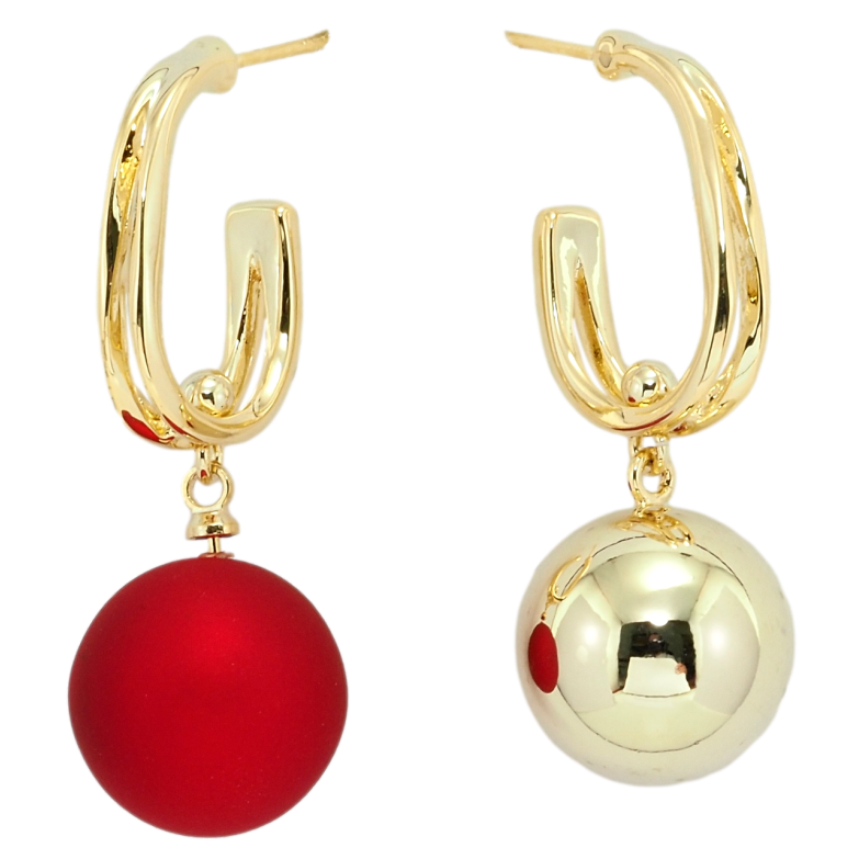 Сережки Xuping QQMM Позолота 14K пусети Підвіски червоний та золотий кульки фото №1
