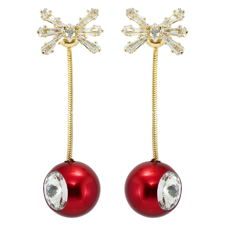 Сережки Xuping QQMM Позолота 14K пусети Підвіски червоні кульки з фіанітом на ланцюжку фото №4