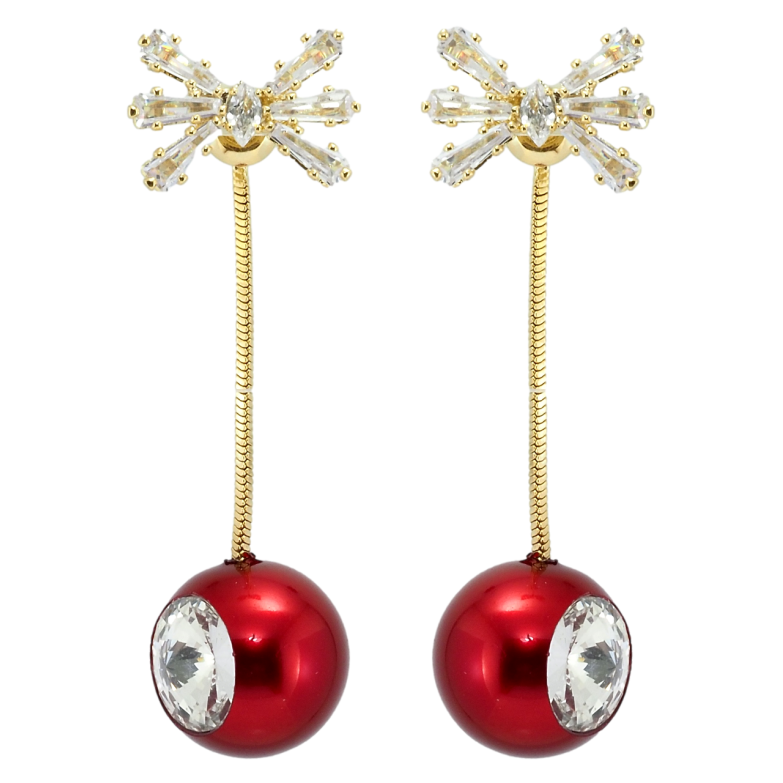 Серьги Xuping QQMM Позолота 14K пусеты Подвески красные шарики с фианитом на цепочке фото №1