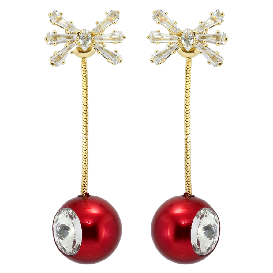 Серьги Xuping QQMM Позолота 14K пусеты Подвески красные шарики с фианитом на цепочке фото №1