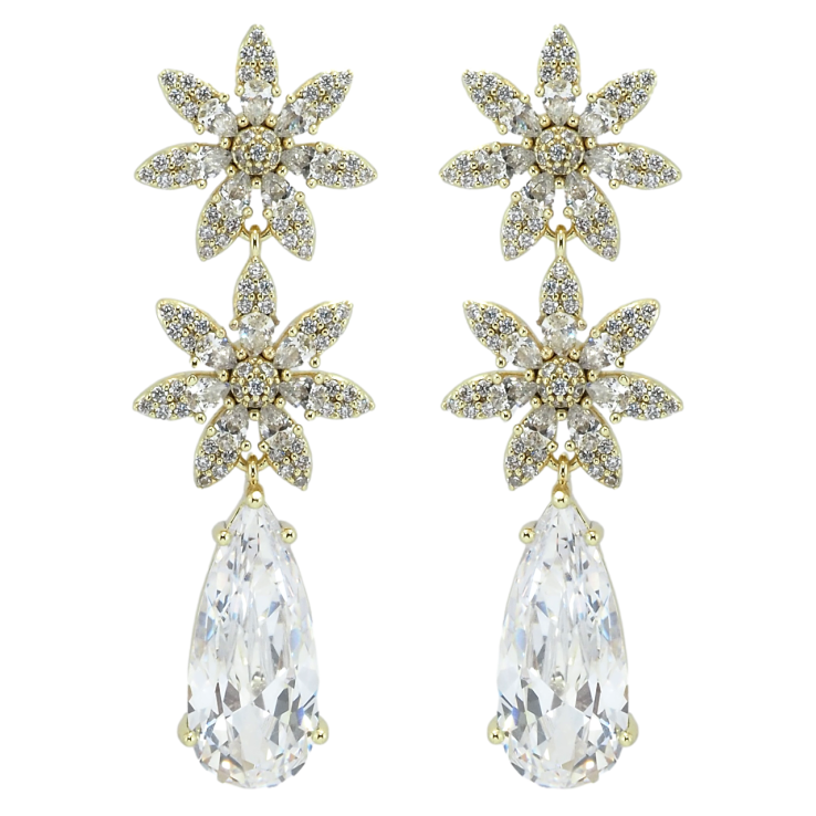 Серьги Xuping QQMM Позолота 14K пусеты Кристальные цветочки с фианитами фото №13