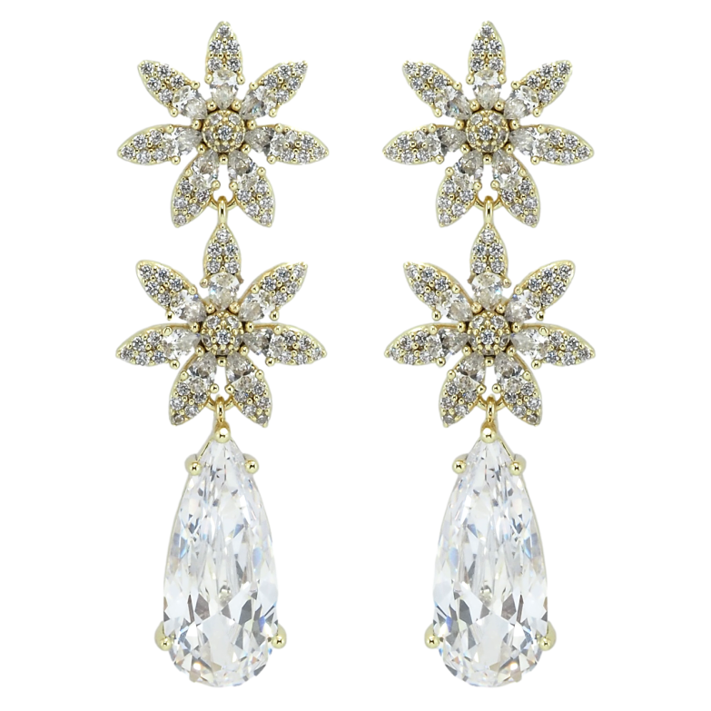 Серьги Xuping QQMM Позолота 14K пусеты Кристальные цветочки с фианитами фото №7