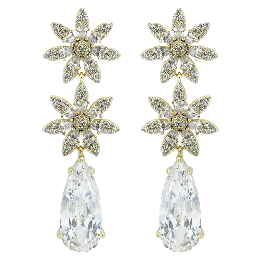 Сережки Xuping QQMM Позолота 14K пусети Кристальні квіточки з фіанітами фото №1