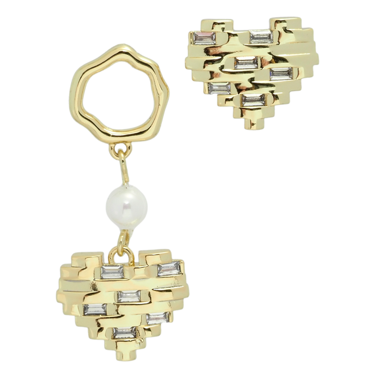 Сережки Xuping QQMM Позолота 14K пусети Асиметричні серця фото №7