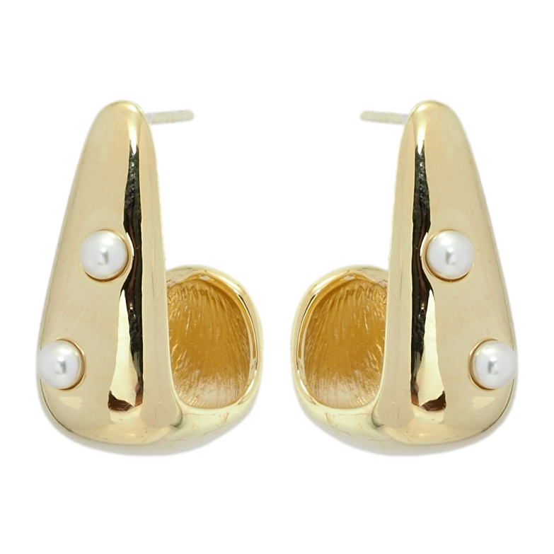 Серьги Xuping QQMM Позолота 14K пусеты Широкие дуги с жемчужными вставками фото №4