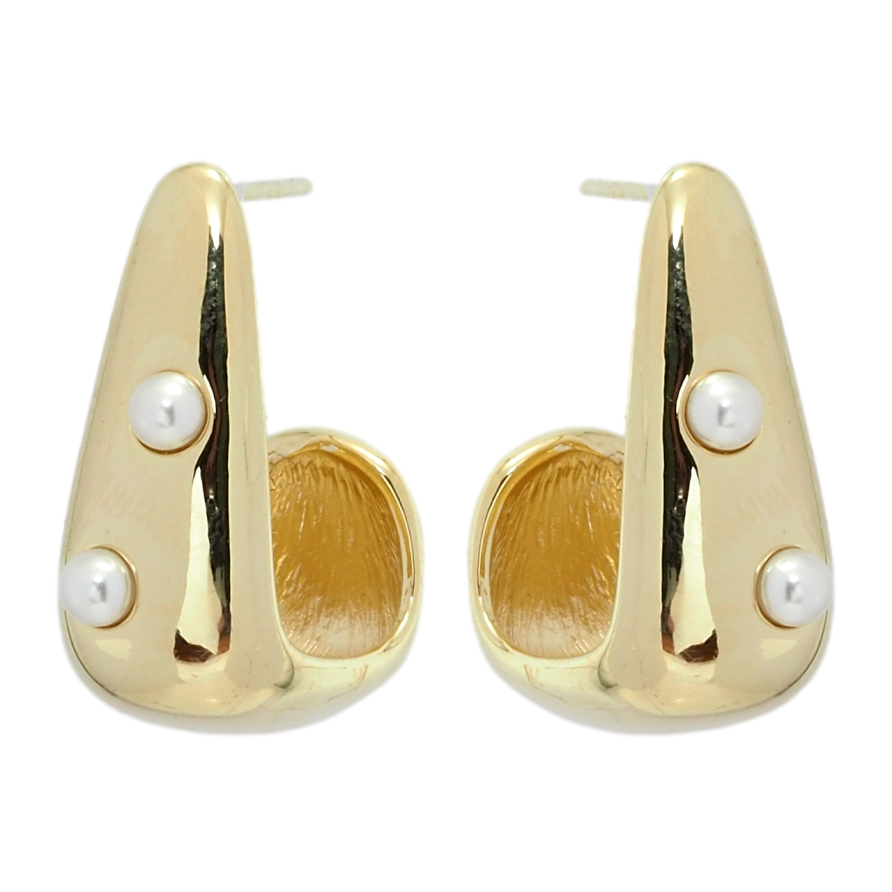 Серьги Xuping QQMM Позолота 14K пусеты Широкие дуги с жемчужными вставками фото №1