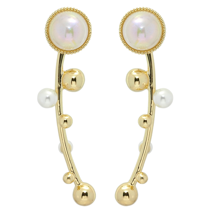 Серьги Xuping QQMM Позолота 14K пусеты Дуги с жемчужными вставками и шариками фото №7