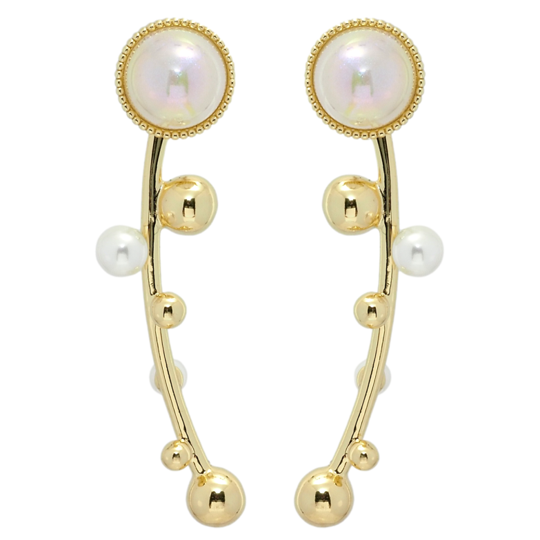 Серьги Xuping QQMM Позолота 14K пусеты Дуги с жемчужными вставками и шариками фото №1