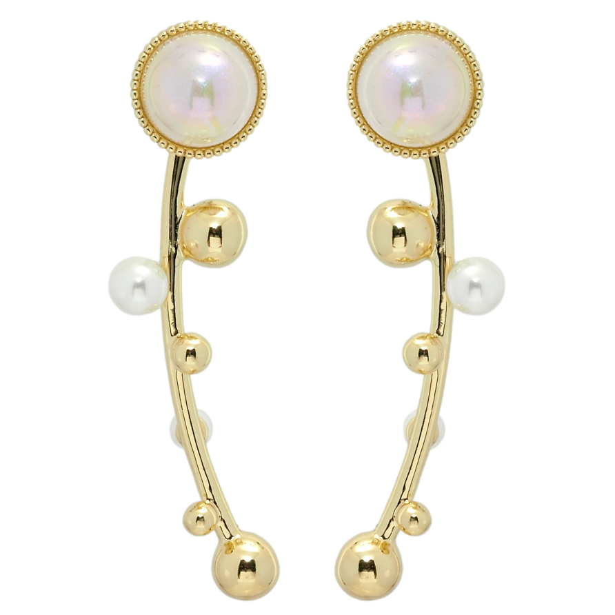 Сережки Xuping QQMM Позолота 14K пусети Дуги з перлинними вставками та кульками фото №1