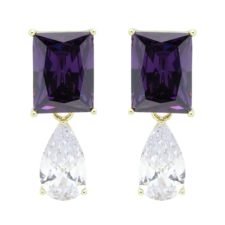 Сережки Xuping QQMM Позолота 14K пусети Бузковий і білий фіаніти фото №20