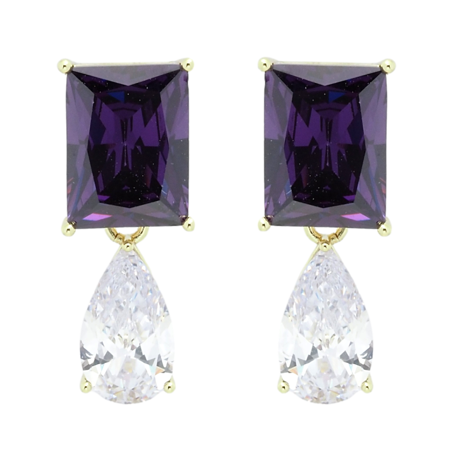 Сережки Xuping QQMM Позолота 14K пусети Бузковий і білий фіаніти фото №1