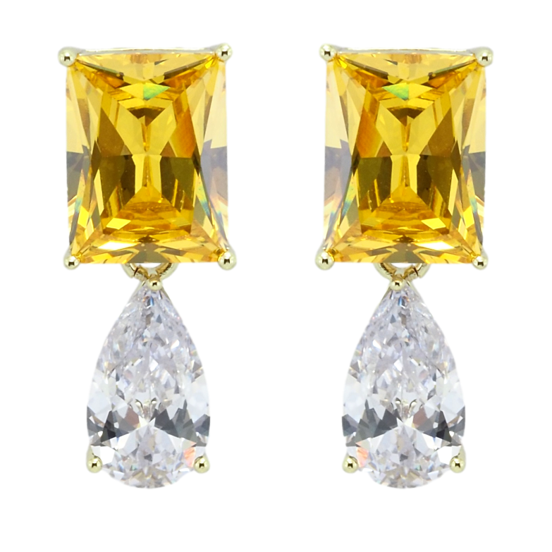 Серьги Xuping QQMM Позолота 14K пусеты Желтый и белый фианиты фото №1