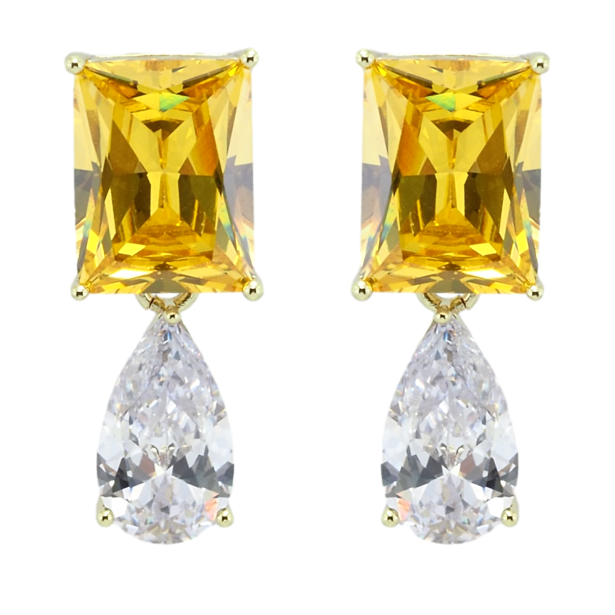 Серьги Xuping QQMM Позолота 14K пусеты Желтый и белый фианиты фото №1