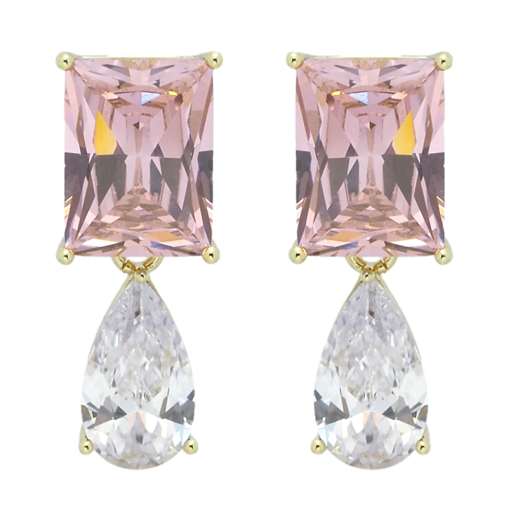 Серьги Xuping QQMM Позолота 14K пусеты Розовый и белый фианиты фото №4