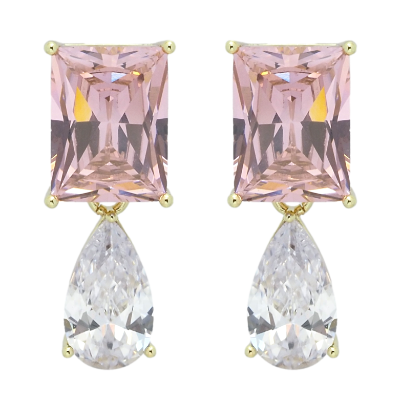 Сережки Xuping QQMM Позолота 14K пусети Рожевий та білий фіаніти фото №1