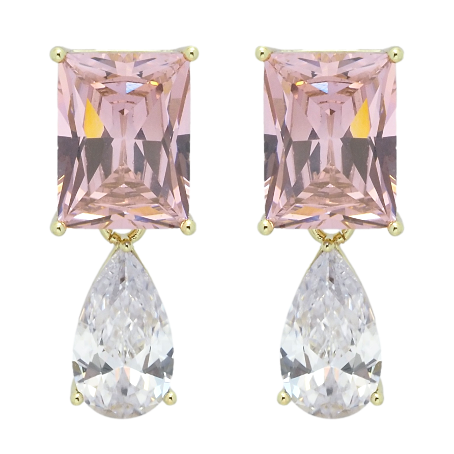 Сережки Xuping QQMM Позолота 14K пусети Рожевий та білий фіаніти фото №1