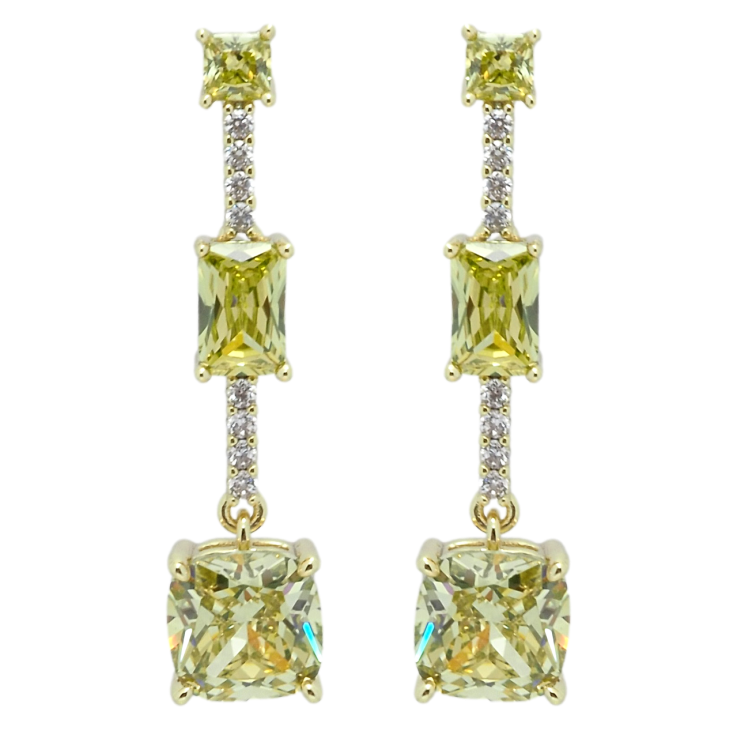 Серьги Xuping QQMM Позолота 14K пусеты Лимонные фианиты на дорожке циркония фото №11