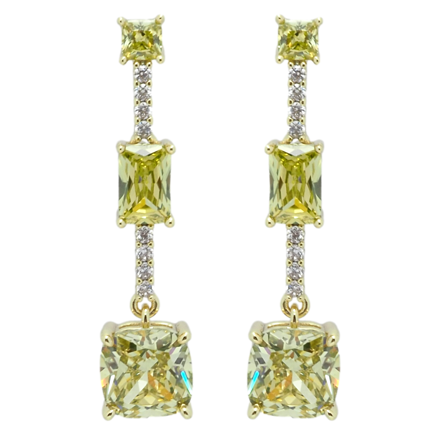 Сережки Xuping QQMM Позолота 14K пусети Лімонні фіаніти на доріжці цирконію фото №1