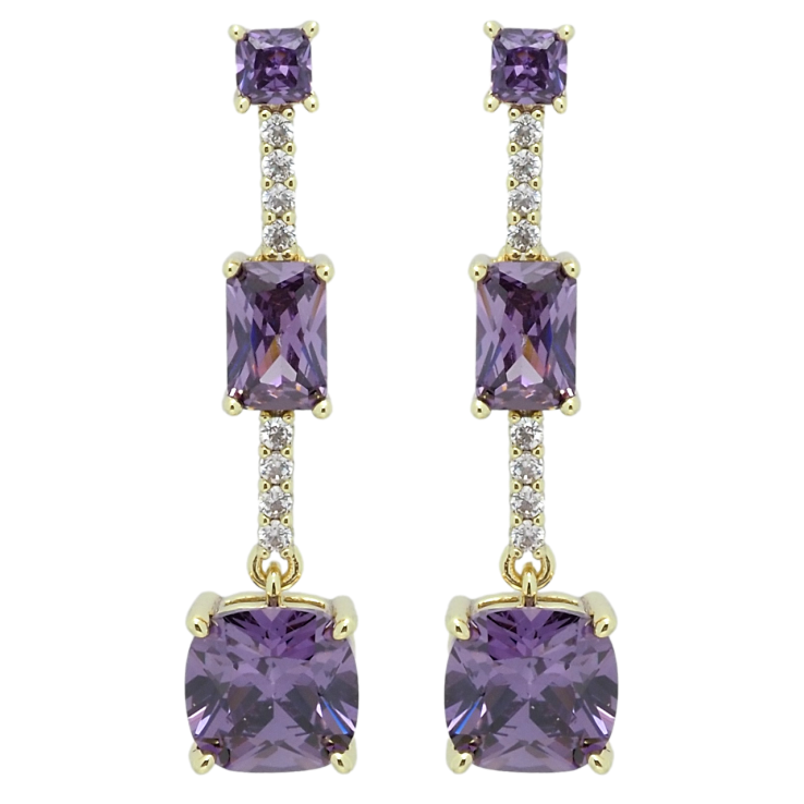 Сережки Xuping QQMM Позолота 14K пусети Бузкові фіаніти на доріжці цирконію фото №21