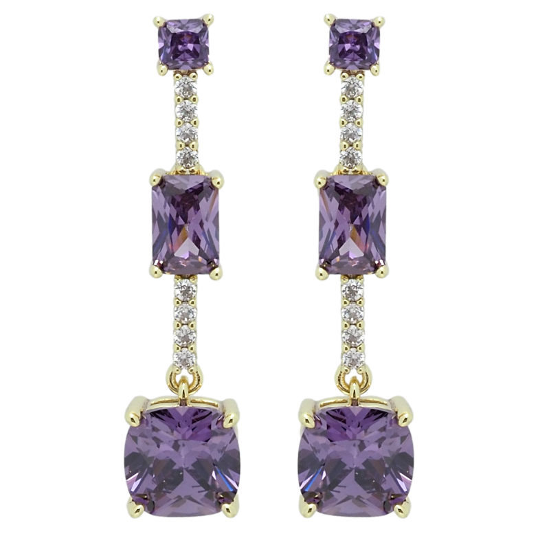 Сережки Xuping QQMM Позолота 14K пусети Бузкові фіаніти на доріжці цирконію фото №1