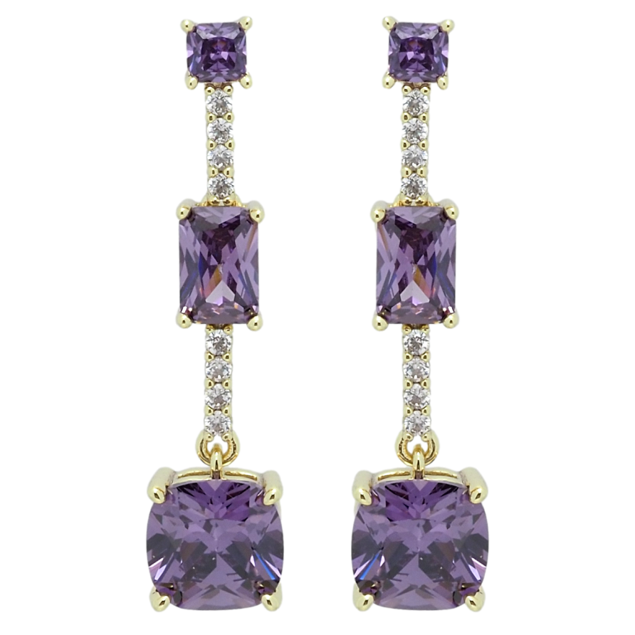 Сережки Xuping QQMM Позолота 14K пусети Бузкові фіаніти на доріжці цирконію фото №1