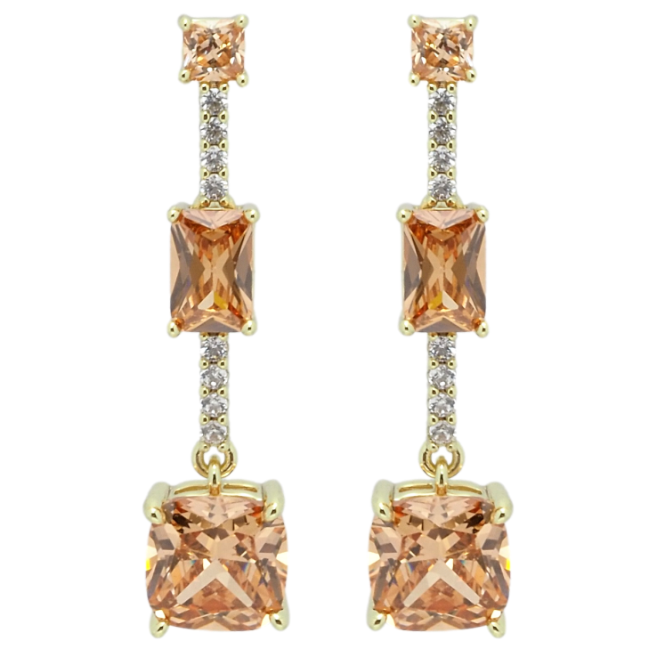 Серьги Xuping QQMM Позолота 14K пусеты Персиковые фианиты на дорожке циркония фото №8