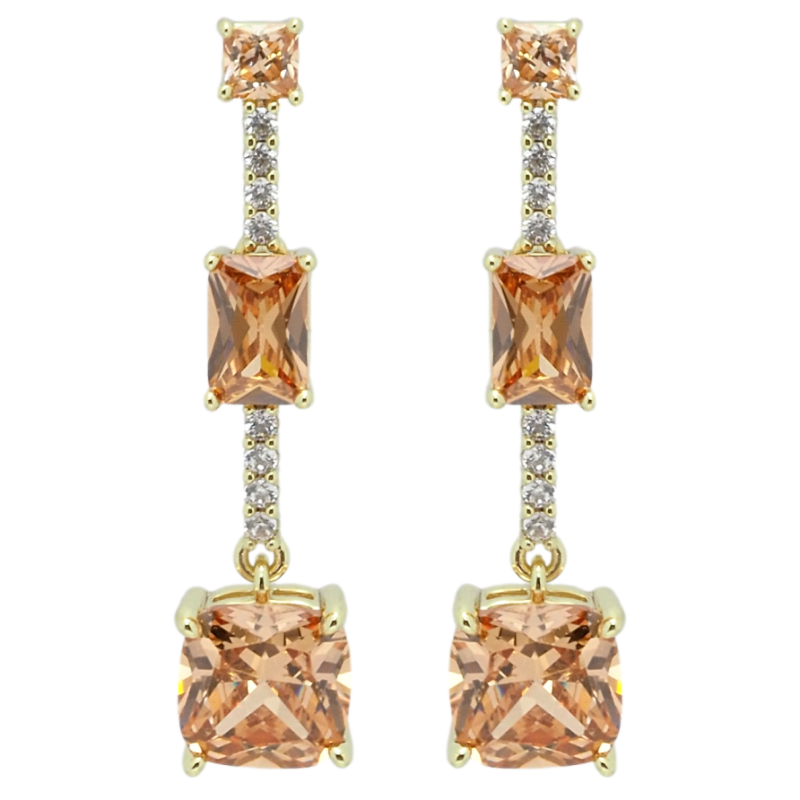 Серьги Xuping QQMM Позолота 14K пусеты Персиковые фианиты на дорожке циркония фото №1