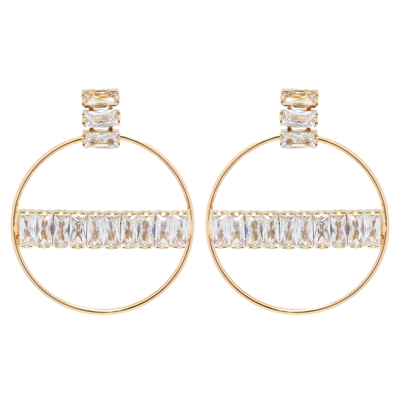 Серьги Xuping QQMM Позолота 18K пусеты Колечки с дорожками циркония фото №1