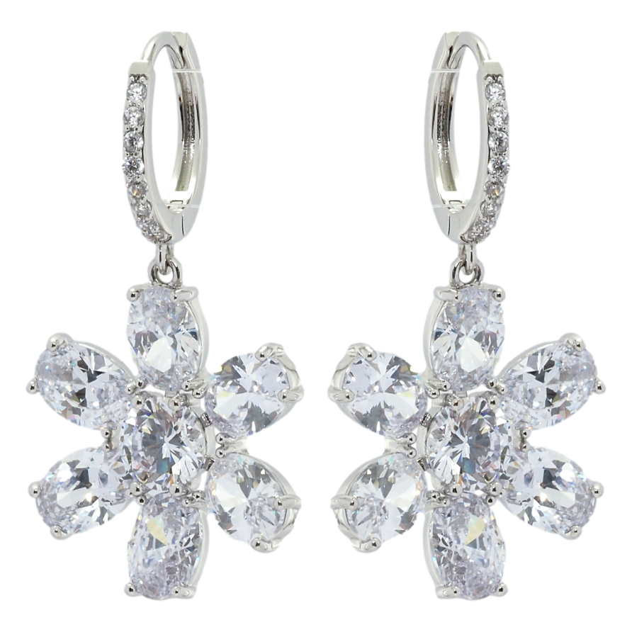 Сережки Xuping QQMM Родій підвіски на колечках Кристальні квіточки фото №1 Сережки Xuping QQMM Родій підвіски на колечках Кристальні квіточки фото №1