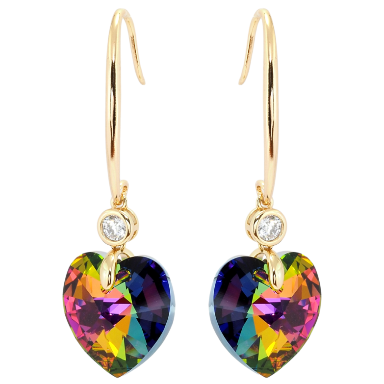 Серьги Xuping цвет 18K с кристаллами Swarovski французский замок Кристальные сердечки Vitrail Medium фото №1