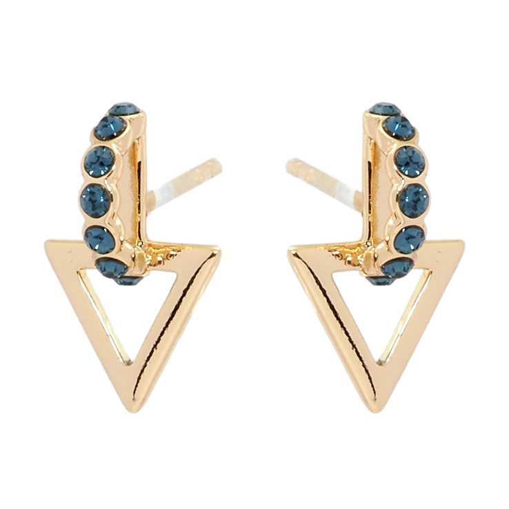 Сережки Xuping колір 18K з кристалами Swarovski пусети Трикутники з кристалами Montana фото №2