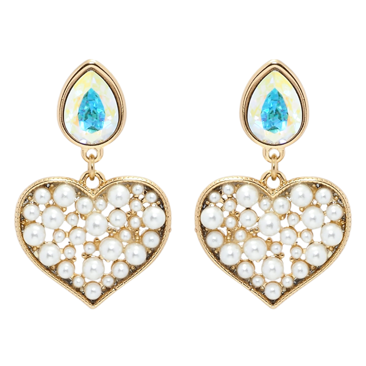 Сережки Xuping колір 18K з кристалами Swarovski пусети Кристали АВ та серця з перлами фото №21