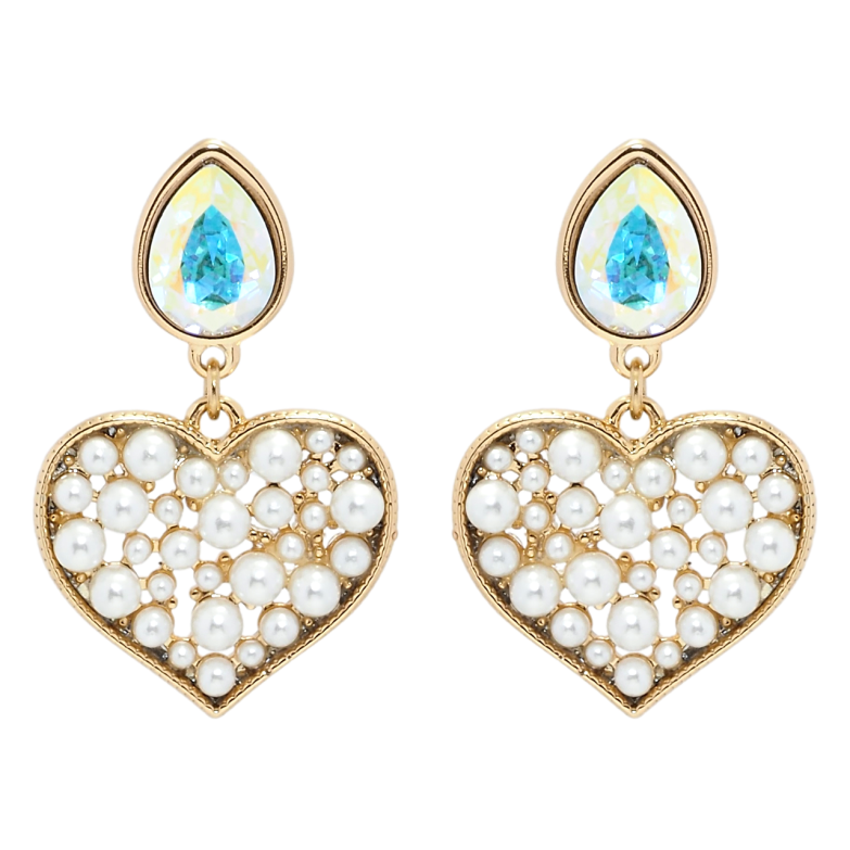 Сережки Xuping колір 18K з кристалами Swarovski пусети Кристали АВ та серця з перлами фото №14