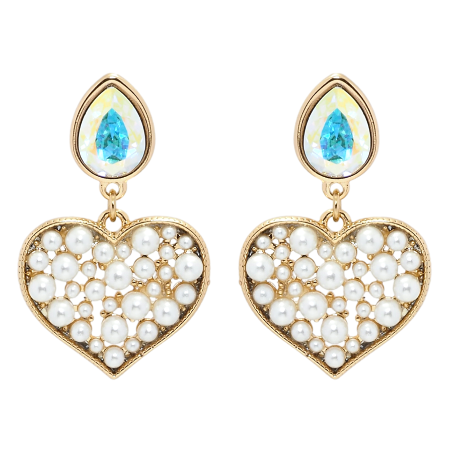 Сережки Xuping колір 18K з кристалами Swarovski пусети Кристали АВ та серця з перлами фото №1
