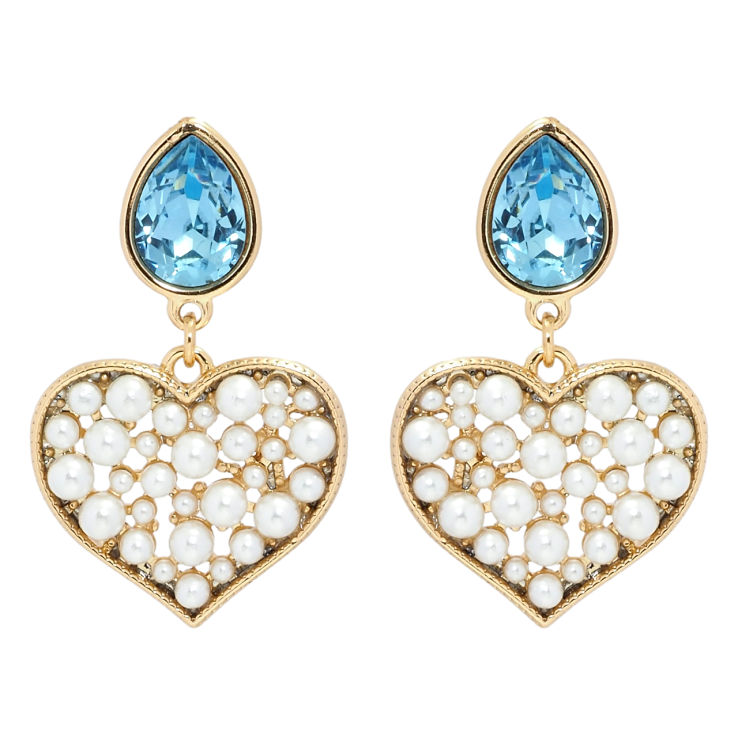 Сережки Xuping колір 18K з кристалами Swarovski пусети Кристали Aquamarine з перлинними сердечками фото №4