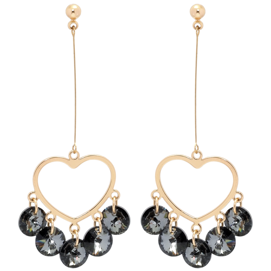 Сережки Xuping колір 18K з кристалами Swarovski пусети Підвіски серця з кристалами Graphite фото №1