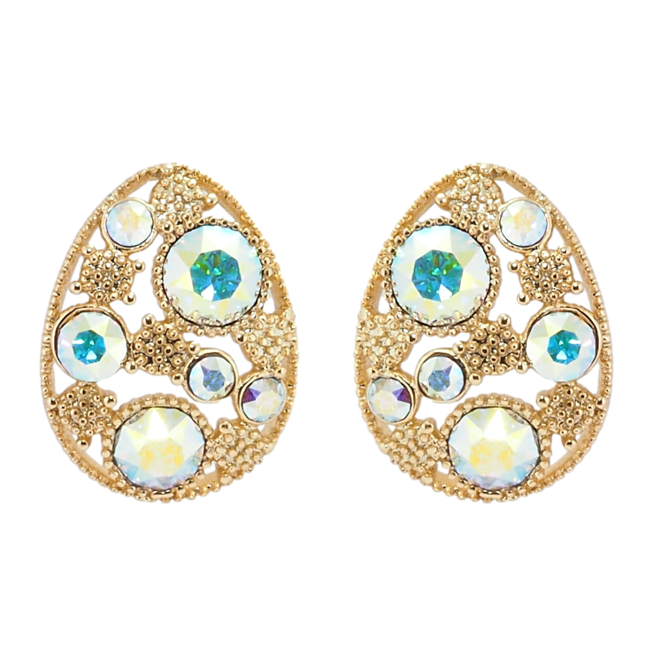 Сережки Xuping колір 18K з кристалами Swarovski пусети Овальні з розсипом кристалів АВ фото №17