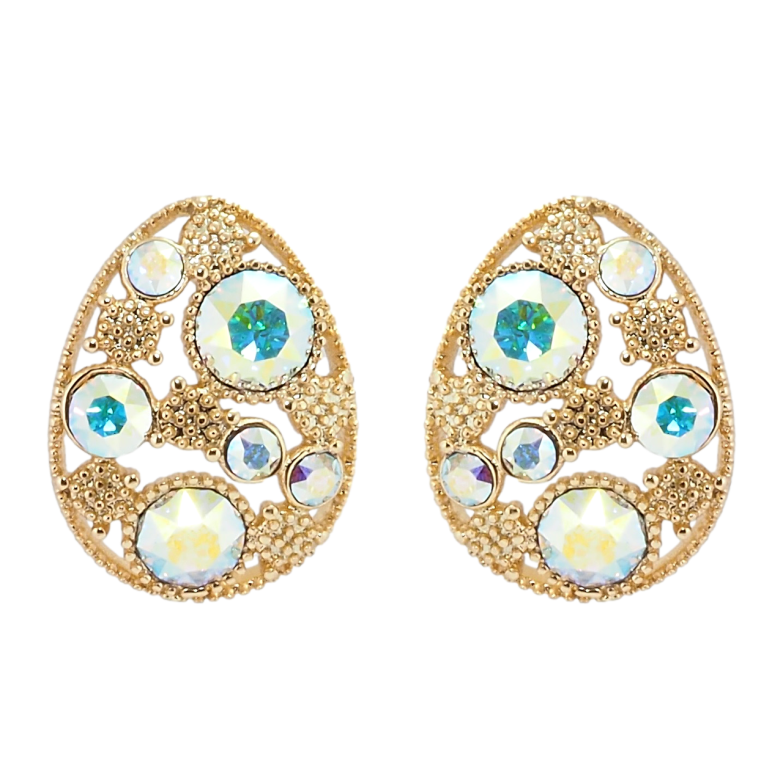 Сережки Xuping колір 18K з кристалами Swarovski пусети Овальні з розсипом кристалів АВ фото №1