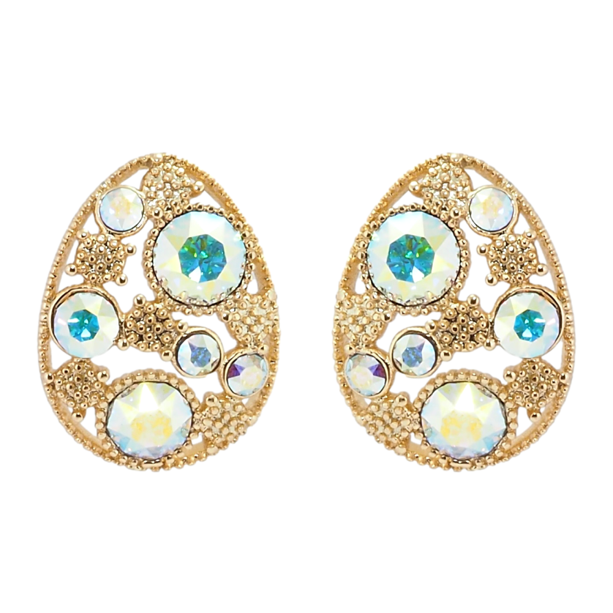 Сережки Xuping колір 18K з кристалами Swarovski пусети Овальні з розсипом кристалів АВ фото №1